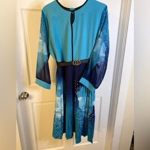 Blue Multicolor Dress with Belt